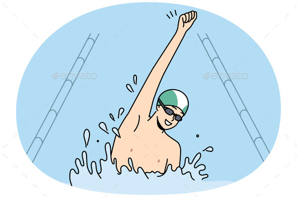 Excited Man Celebrate Win in Swimming Contest