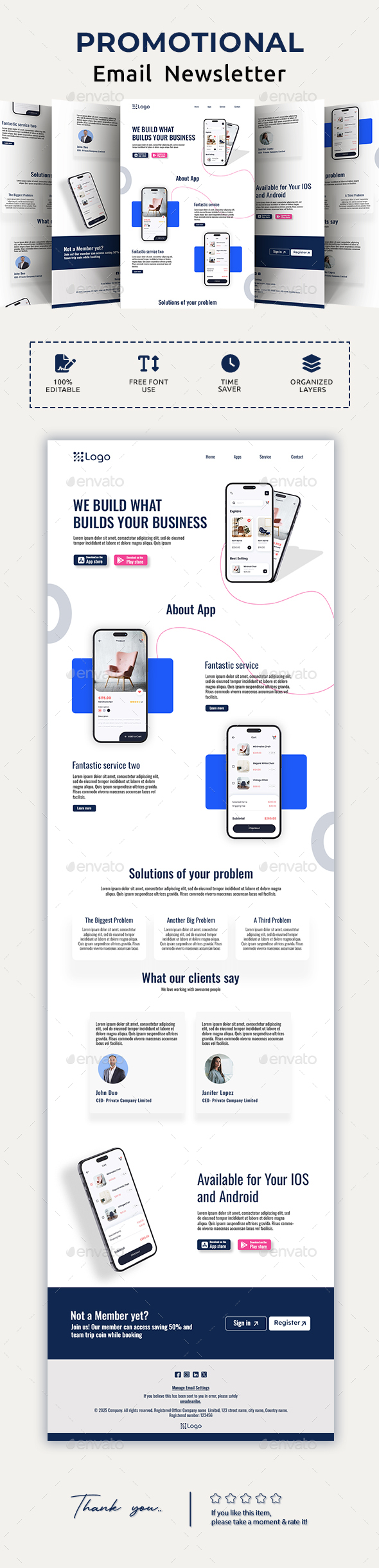 Mobile Apps Email Newsletter PSD Template