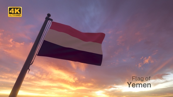 Yemen Flag on a Flagpole V3 - 4K