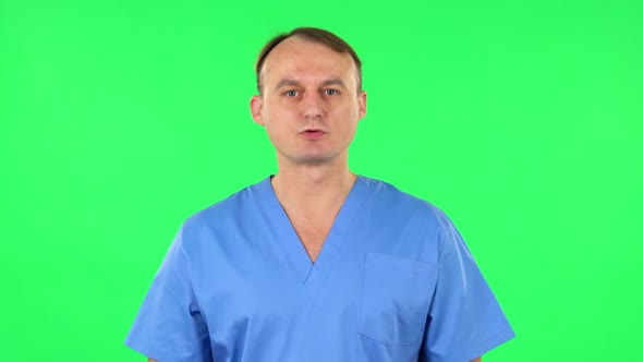 Medical Man Is Waiting and Angry. Green Screen