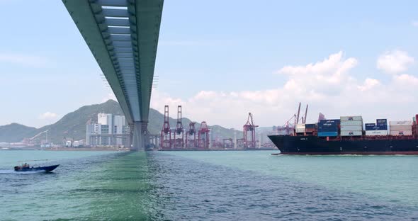 Kwai Tsing Container Terminal and Stonecutter bridge 