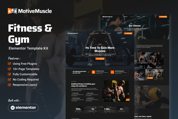MotiveMuscle - Fitness & Gym Elementor Template Kit