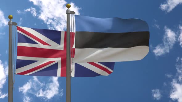 United Kingdom Flag Vs Estonia Flag On Flagpole