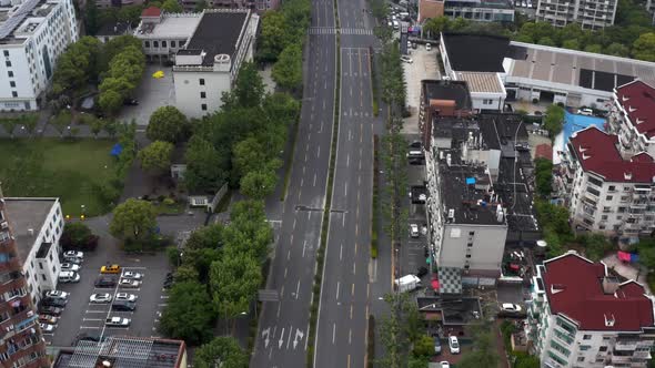 Aerial shot of an empty street during shanghai lockdown 2022