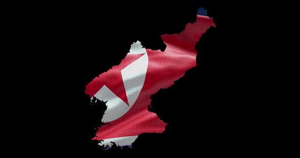 North Korea national flag background with country shape outline. Alpha channel animation