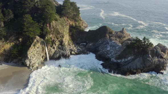 Aerial View of McWay Falls on the Coast of Big Sur in California