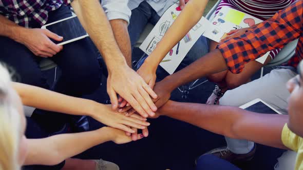 Group of executives forming hand stack 4k