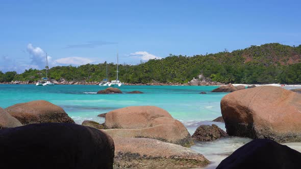 Seychelles. Praslin Island. Beautiful View of the Stony Coast of the Island Located in the Indian