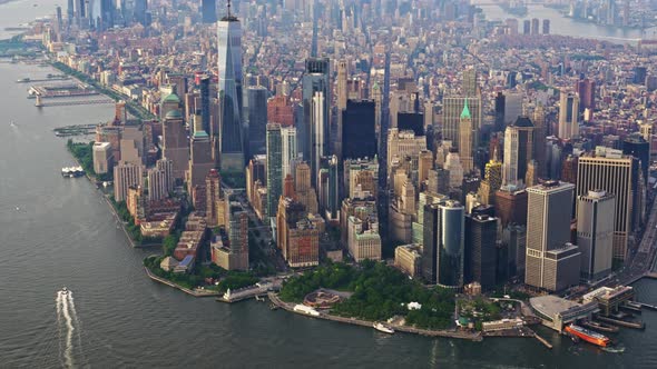 Aerial View of a New York Manhattan Filmed From a Helicopter