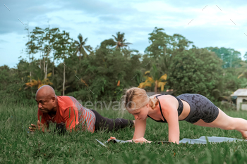 Sport,wellness,Healthy aging, yoga in nature, diversity, old and young. Biohacking, African American