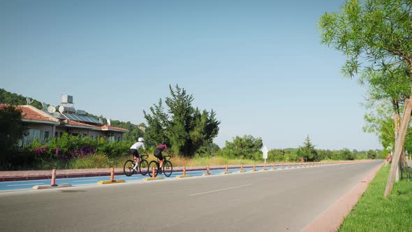 Cycling together. Couple cycling