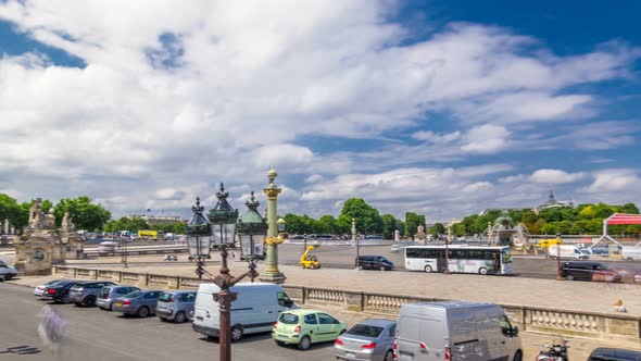 Fontaines De La Concorde and Luxor Obelisk at the Center of Place De La Concorde Timelapse