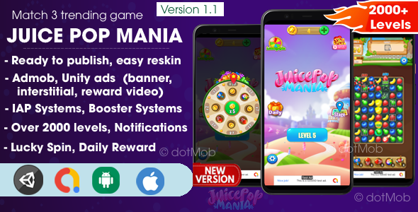 Juice Pop Mania - Match 3 Game Unity Project