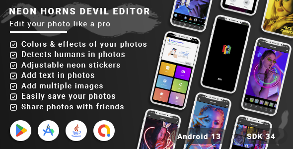 Neon Photo Editor with Effects - Stickers(Android 13 - SDK 34)