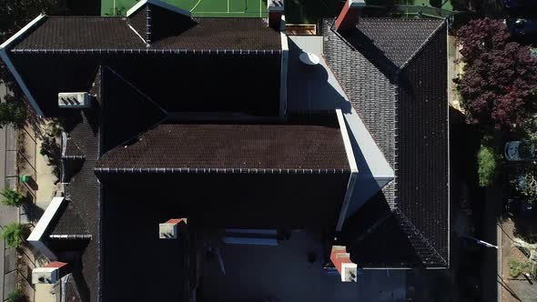 Close proximity aerial perspective showing closed school in Melbourne suburb of Richmond.