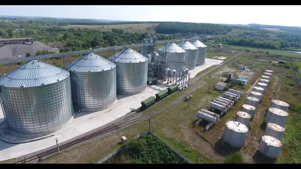 Metal Grain Elevator. Aerial view of metal grain elevator in agricultural zone