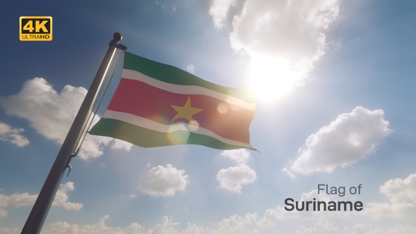 Suriname Flag on a Flagpole V2 - 4K