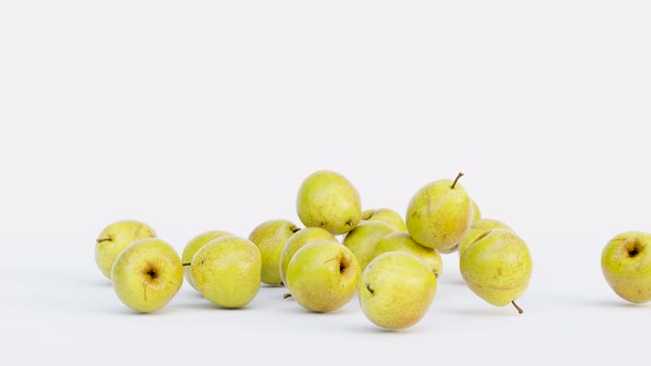 falling pear against white background. High quality 4K, Fresh fruits, Close up view. Natural health