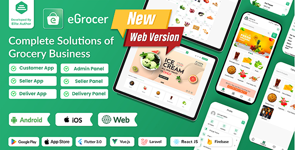 eGrocer - Online Multi Vendor Grocery Store, eCommerce Flutter Full App | Admin Panel | Web Version