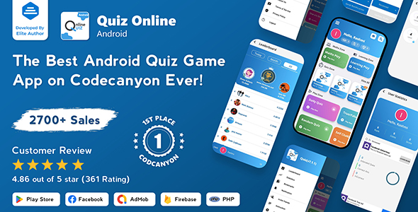 Quiz Online | Trivia Quiz | Android Quiz Game + Admin Panel
