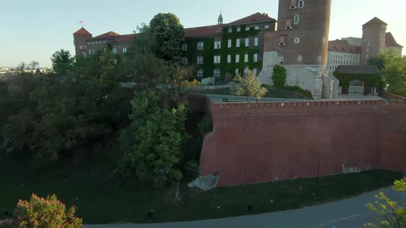 Aerial View of Wawel Royal Castle and Cathedral Early Morning at Dawn