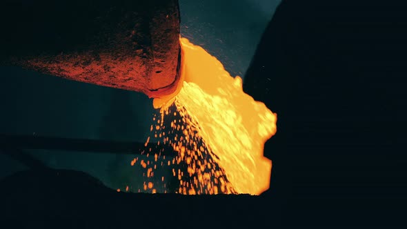 Flow of Melted Copper Pouring From the Pot