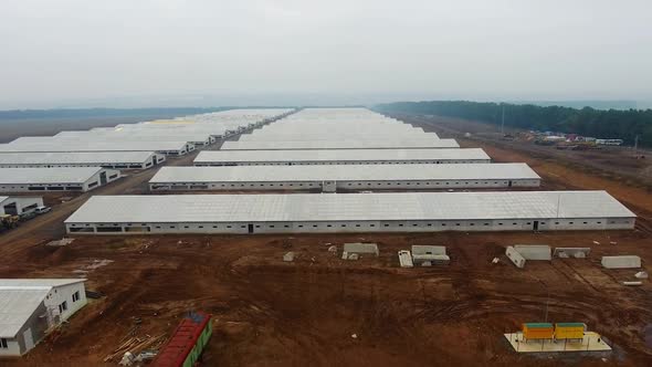 Industrial farm building. Top view of the newly built indusrial zone.