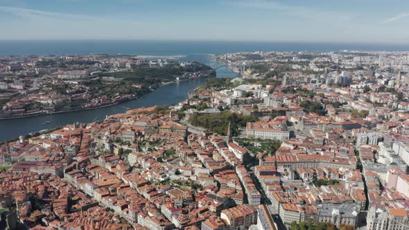 Aerial View of Typical Dwellings in the Central District of Oporto
