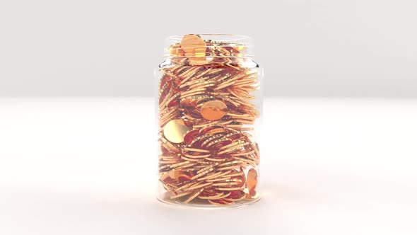 Gold Coins Glass Jar Finance Business Investment Success Able to Loop Seamless