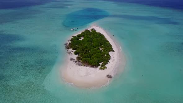 Drone nature of bay beach break by blue water with sand background