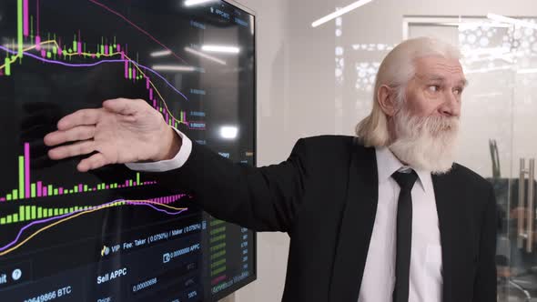 Businessman Checking Talking About Stock Market on Digital Board