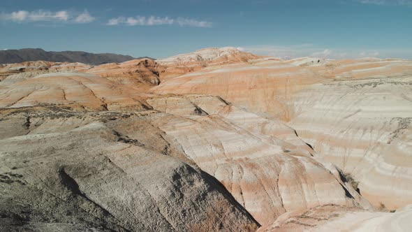 Drone Shot of Canyon Desert Striped Mountains in Kazakhstan