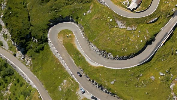 The Bending Road of Klausen Pass in Switzerland  View From Above