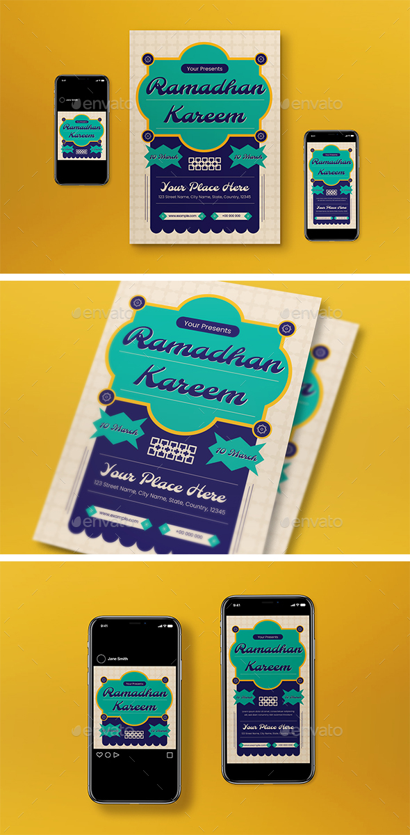 Blue Geo Minimalism Ramadan Kareem Flyer Set