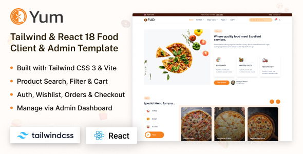 Yum React - Tailwind CSS Client & Admin Food Template