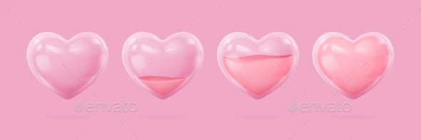 3d Glass Hearts