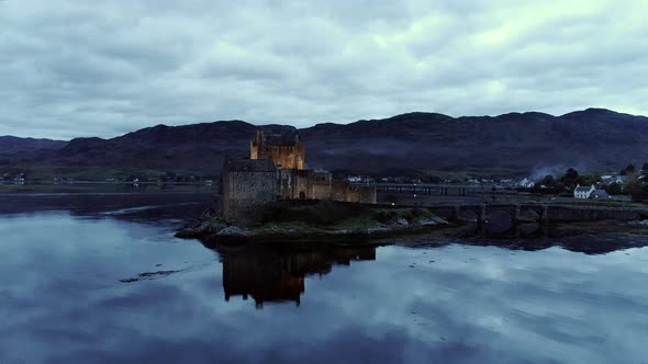 Castle at Donan Island and Clouds Reflecting on the Water