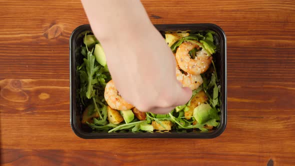 Salad with Shrimp and Arugula Closeup