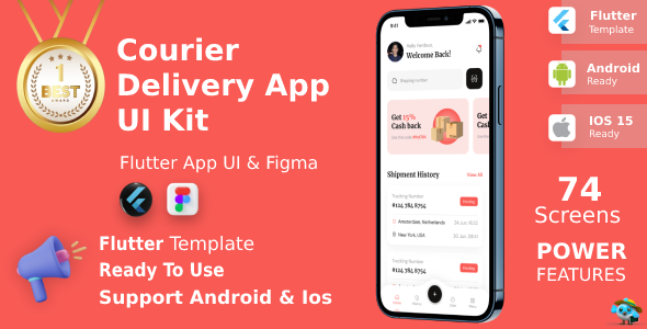 Fast Courier Online Service App ANDROID + IOS + FIGMA | UI Kit | Flutter