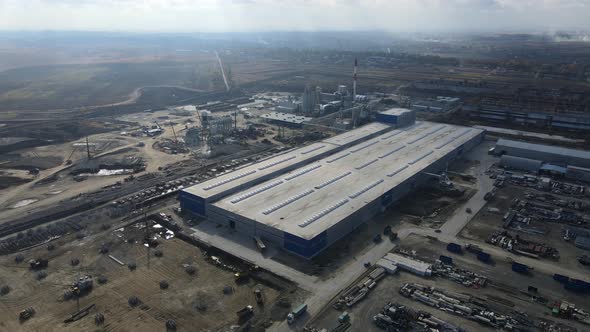 Aerial Shot Of A Modern Plant That Processes Wood And Produces Particleboard