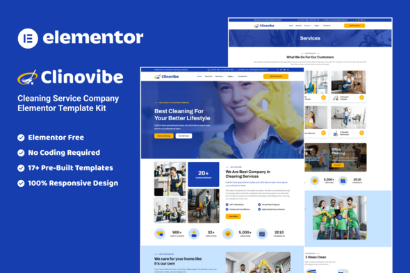 Clinovibe – Cleaning Service Company Elementor Template Kit