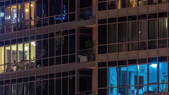 Full of the Light Window in the Skyscrapers at Night in the Modern City Timelapse