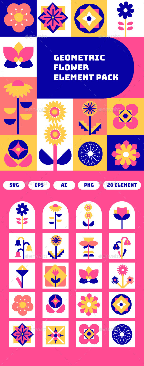 Geometric Flowers Illustration Element Pack