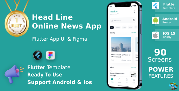 HeadLine App ANDROID + IOS + FIGMA | UI Kit | Flutter | News & Articles App