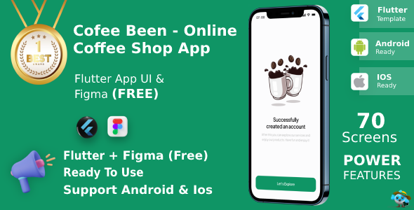 Coffee Bean ANDROID + IOS + FIGMA + Sonar Qube Test Report | UI Kit | Flutter | Online Coffee Shop