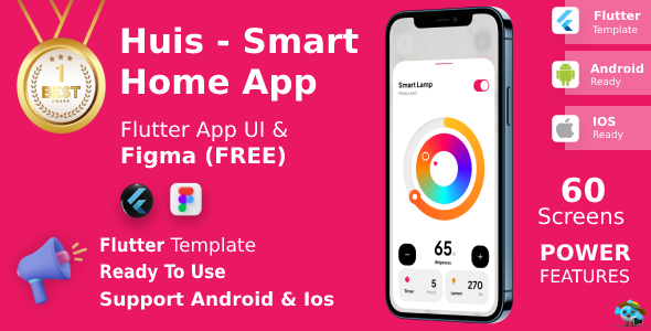 Smart Home App | UI Kit | Flutter | Figma FREE | HUIS