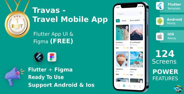 Travel Mobile App | UI Kit | Flutter | Figma FREE | Travas