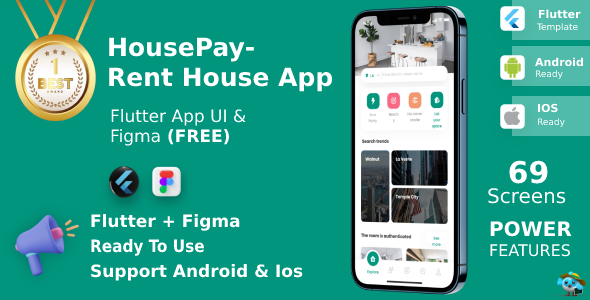Rent Home App | UI Kit | Flutter | Figma FREE | Life Time Update | HousePay