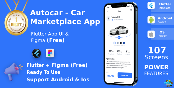 Car Marketplace App | Flutter | Figma FREE | Life Time Update | AutoCar