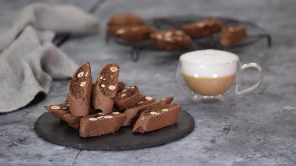 Close Up of Homemade Chocolate and Hazelnuts Cookies Traditional Italian Biscotti or Cantucci